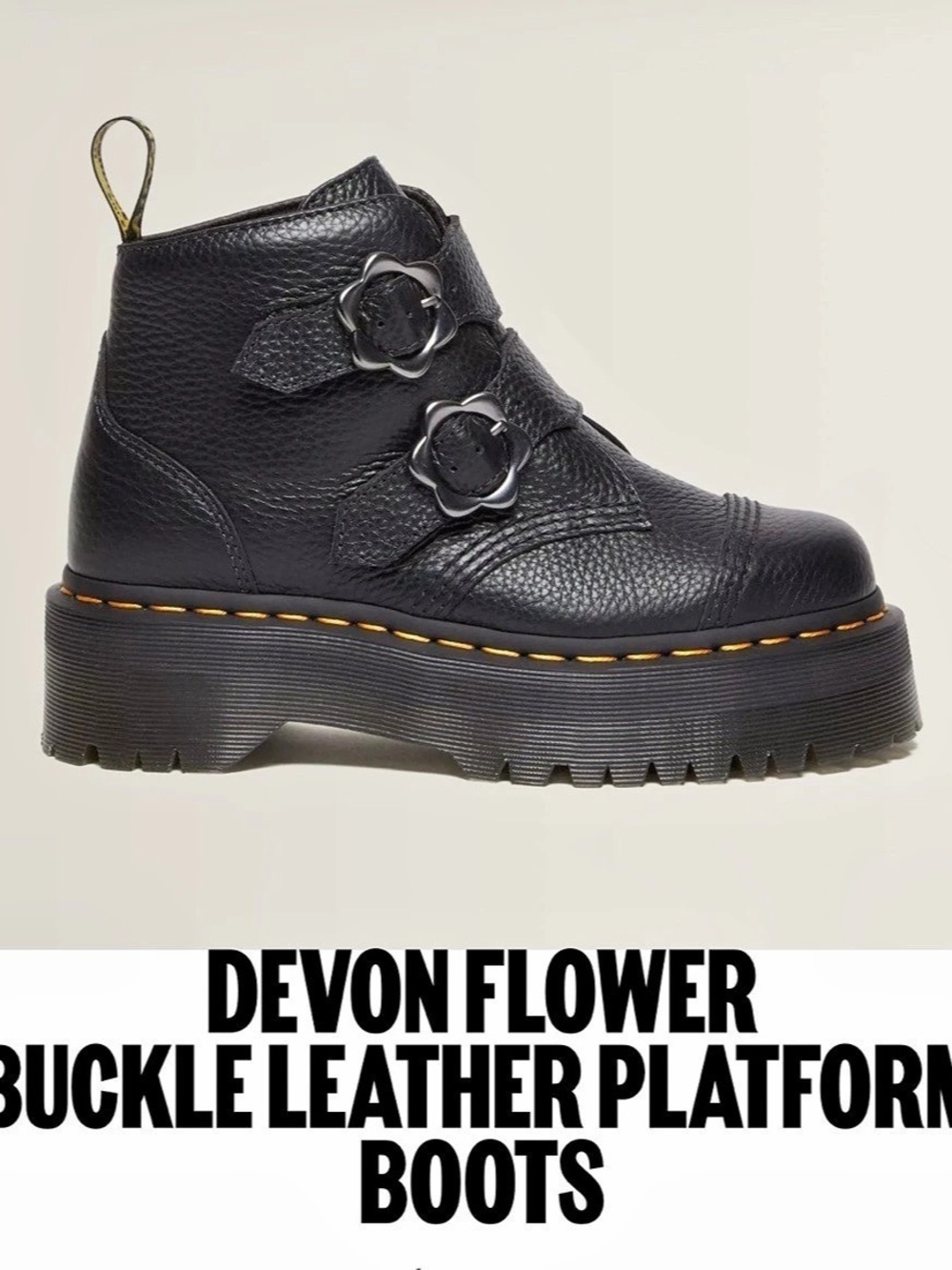 Dr. Martens Devon Flower Buckle Milled Nappa Leather Platform Boots in Black
New